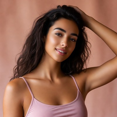 Woman with hand in wavy hair