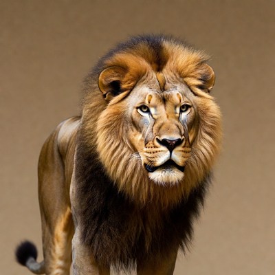 Majestic lion standing on beige background