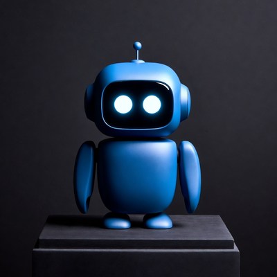 Blue robot on black platform
