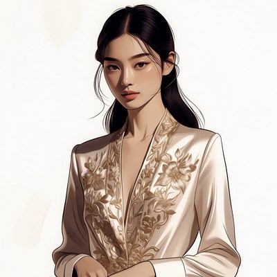 Asian woman in gold embroidered dress
