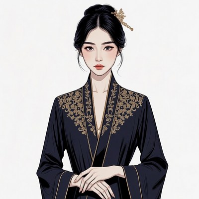 Asian woman in gold-embroidered hanfu