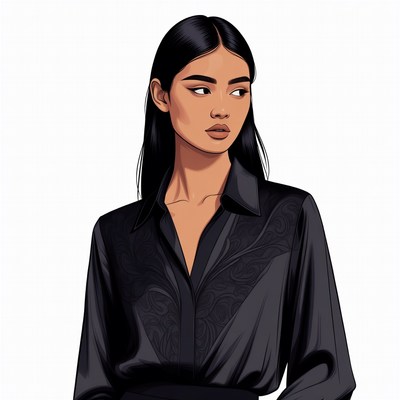 Asian woman in black silk shirt