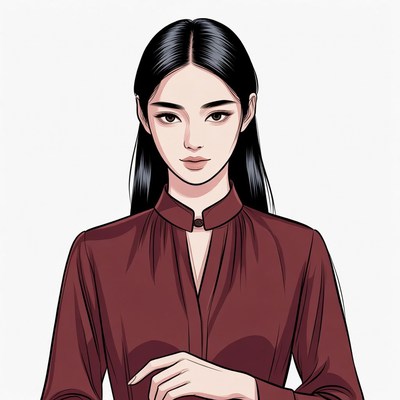 Asian woman in red collar shirt