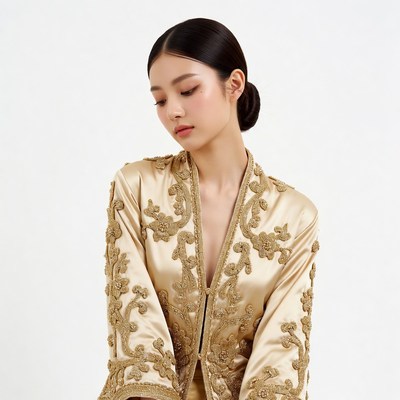 Asian woman in gold kebaya