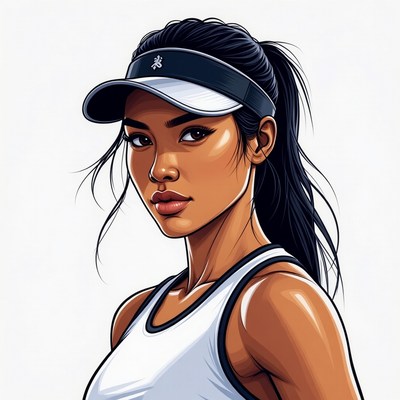 Asian woman in white tank top visor