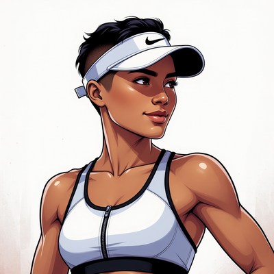 Athletic woman in Nike sports bra and visor