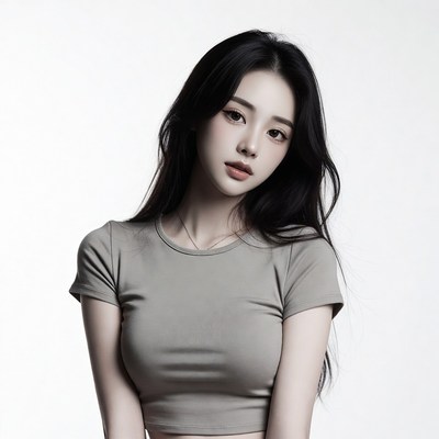 Asian woman in gray crop top