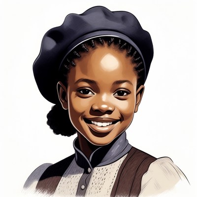 Smiling African girl in beret
