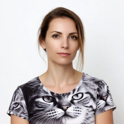 Woman wearing cat print t-shirt