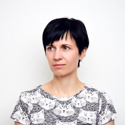 Woman in cat print dress