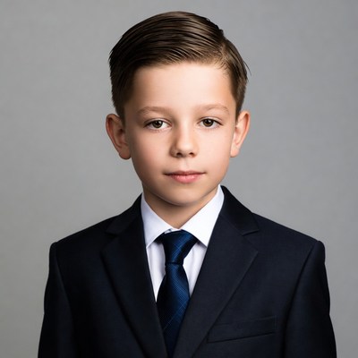 Young boy in navy suit