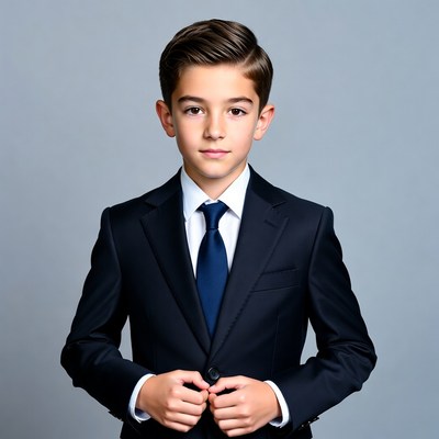 Young boy in navy suit
