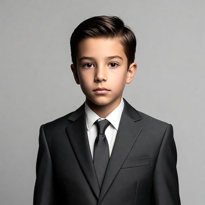 Young boy in black suit
