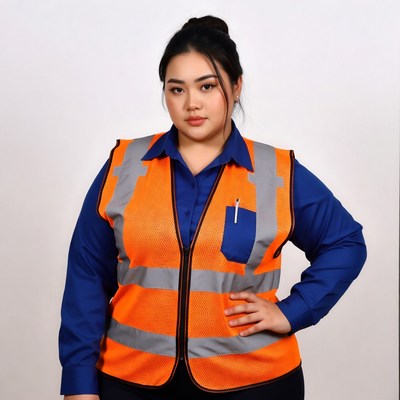 Asian woman in orange safety vest