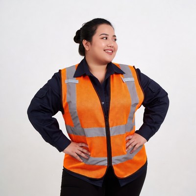 Asian woman in orange safety vest