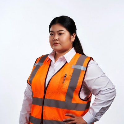 Asian woman in orange safety vest
