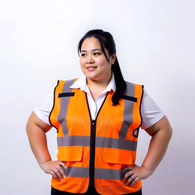 Asian woman in orange safety vest
