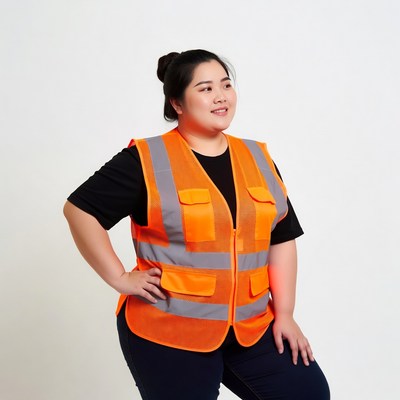 Asian woman in orange safety vest