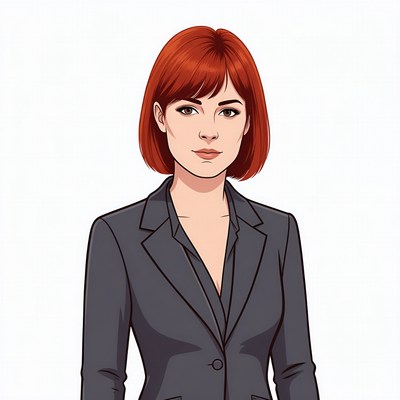 Redhead woman in black suit