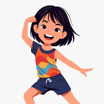 Asian girl flexing arm illustration