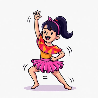 Cartoon girl dancing with raised hand