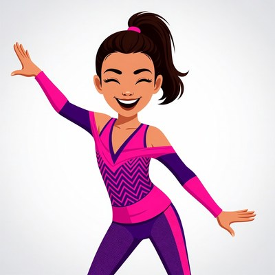 Cartoon Asian girl dancing happily