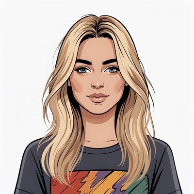 Blonde woman in rainbow shirt