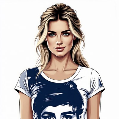 Blonde woman wearing Audrey Hepburn t-shirt