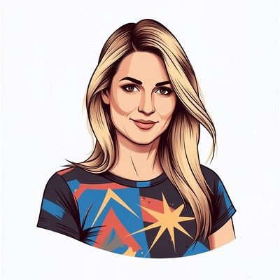 Blonde woman smiling in graphic tee