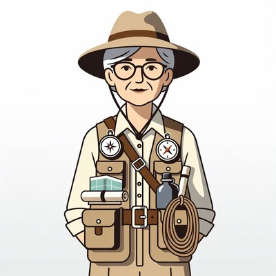 Elderly woman explorer illustration
