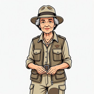 Elderly woman in safari outfit