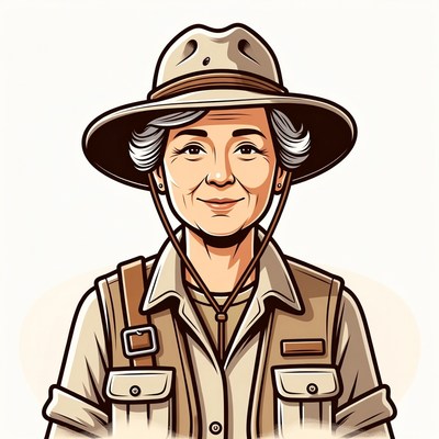 Elderly Asian woman in safari hat