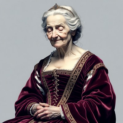 Elderly woman in red Renaissance gown