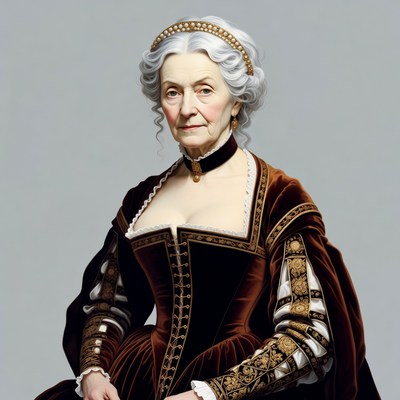 Elderly woman in Renaissance velvet gown
