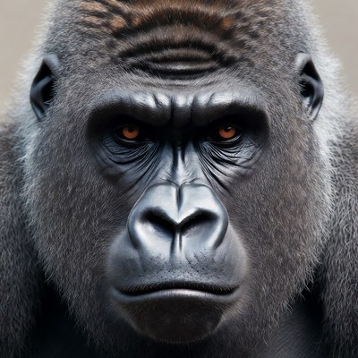 Close-up of intense gorilla face