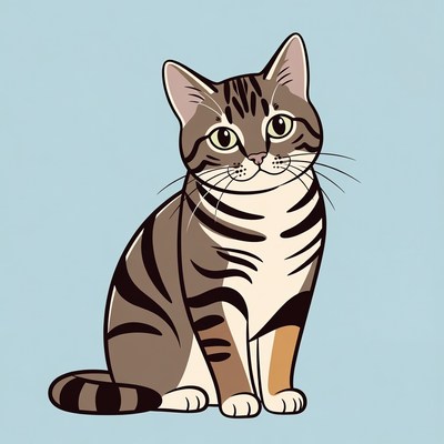 Tabby cat illustration on blue background