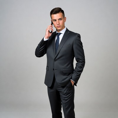 Young man talking on phone in suit