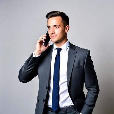 Man in suit talking on phone