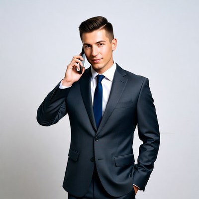 Man in suit talking on phone