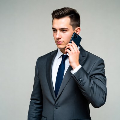 Man in suit talking on phone