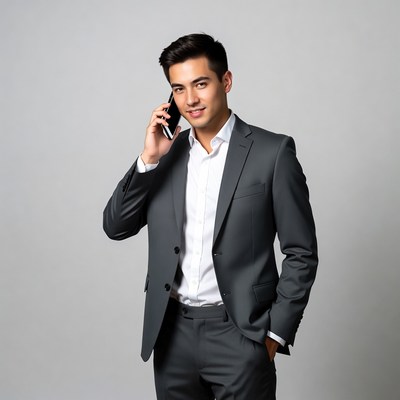 Asian man talking on phone