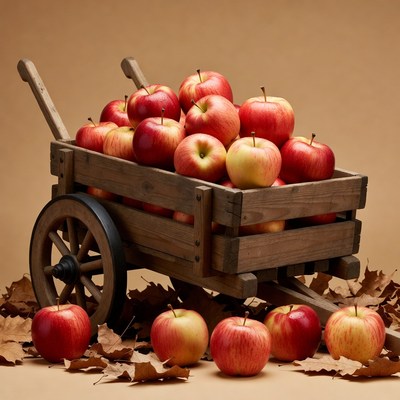 Red Apples in Wooden Wheelbarrow