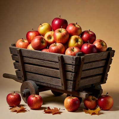 Red Apples in Wooden Cart