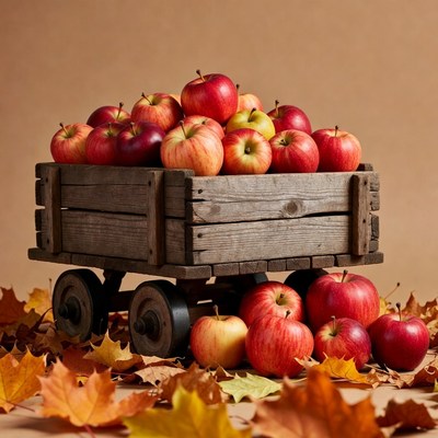 Red Apples in Wooden Cart