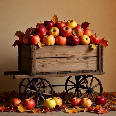 Red Apples in Wooden Cart
