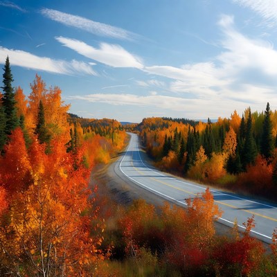 Winding road through autumn forest