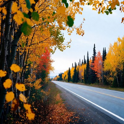 Autumn Trees Lining Empty Road