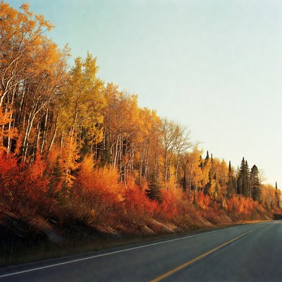 Autumn Aspen Trees Along Road