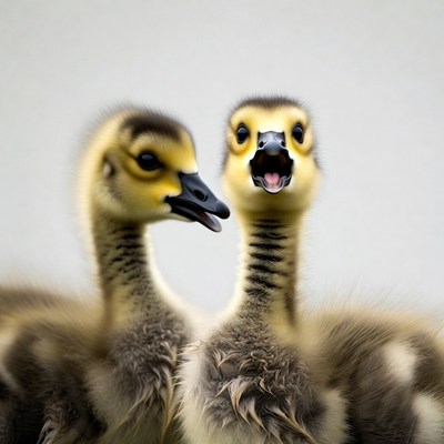 Two Cute Goslings Sticking Tongues Out