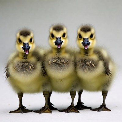Three Cute Ducklings Standing Together